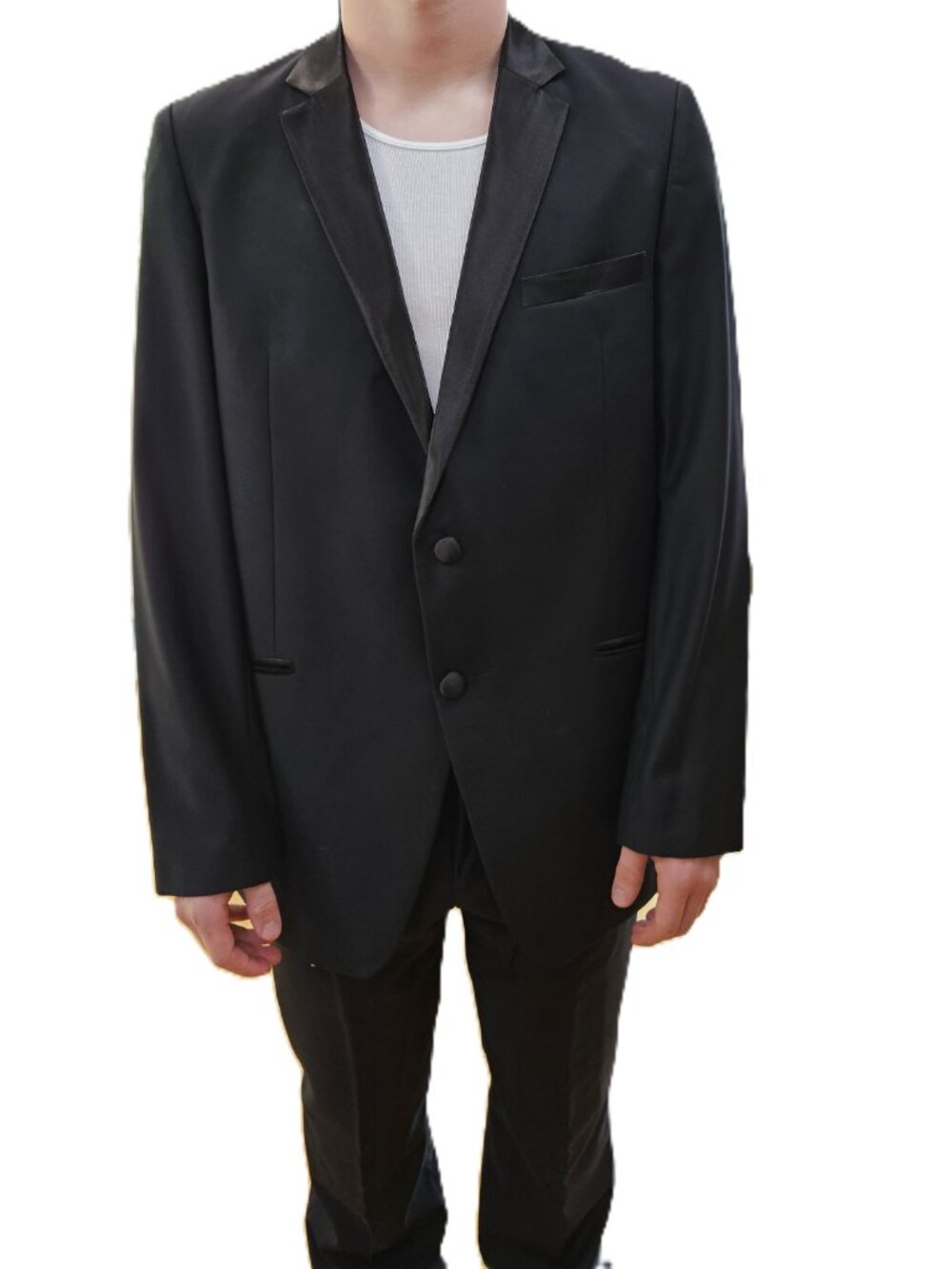 SnapSuits Custom Black Satin Tuxedo Suit 44L 38x32 Men's Formal